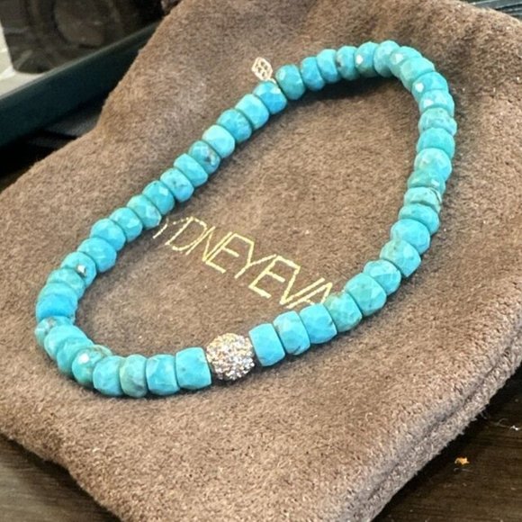 SYDNEY EVAN 14k Yellow Gold, Turquoise & Diamond Pavé Ball Beaded Bracelet - Picture 3 of 3